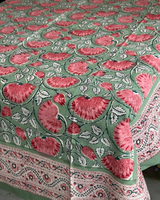 Nappe carrée en coton imprimé floral classique, lavable, pour la décoration de la maison, nappe imprimée au bloc