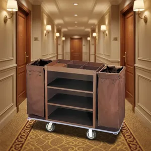 Chariot de ménage marron robuste pour hôtels, centres de villégiature et hôtellerie, avec rangement - Product Image 2