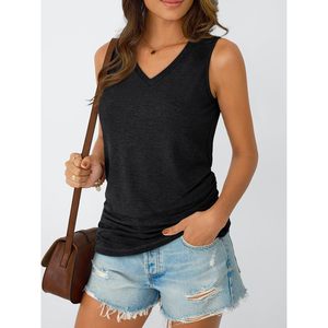 2025 camisetas sin mangas fruncidas con cuello en V para mujer, trajes básicos de verano de punto, ropa informal elegante, mono de moda - Product Image 1