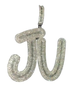Colgante de letra JU chapado en oro blanco sólido de 14K, totalmente helado VVS Moissanite, Plata de Ley 925, fiestas de estilo rapero Hip Hop personalizadas - Product Image 1