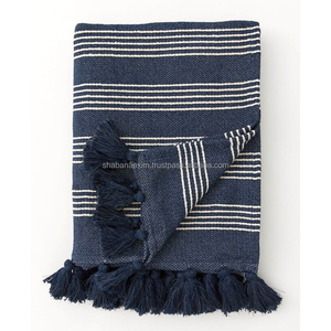 Soft Cotton Handwoven Sofa Throw With Striped Texture And <b>Tassel</b> <b>Fringe</b> Border Made By Indian Weaving Artisans - Product Image 6