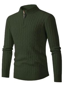 เสื้อสเวตเตอร์แบบสวมหัวสายถักซิปครึ่งเส้นสำหรับผู้ชายเสื้อสเวตเตอร์แบบลำลองมีสไตล์กันรอยยับป้องกันการเกิดริ้วรอย100% ผ้าฝ้ายคอมบ์โลโก้ด้านหน้า - Product Image 2