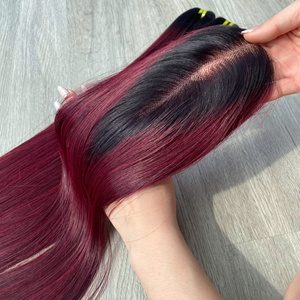 Pas cher Prix Fermeture Frontale Faire Perruque Super Double Dessiné Os Droit Bundle Vietnamien Vierge Cheveux Machine Trame Ombre Bourgogne - Product Image 2