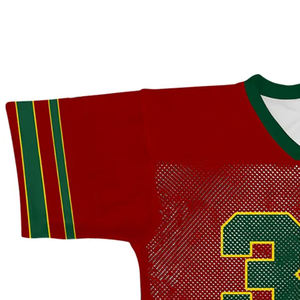 Maillot de football américain personnalisé rouge et vert en mesh, col en V, manches courtes, numéro 32, unisexe adulte, vêtement de sport respirant - Product Image 4