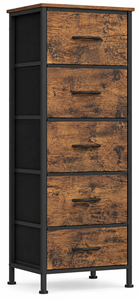 Commode moderne à 5 tiroirs, design rustique marron et noir encre, meuble de rangement durable pour chambre et salon, unité autoportante - Product Image 1