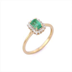 14K Solid <b>Gold</b> Emerald Diamond Statement <b>Ring</b> with Natural Stone - Product Image 2