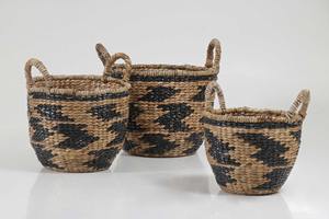 Ensemble de 3 paniers ronds en jacinthe d'eau avec poignées, paniers de rangement faits à la main, vente en gros, écologiques, fabriqués au Vietnam - Product Image 2