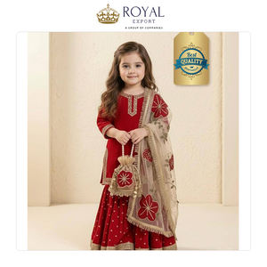 Nouvelles arrivées en stock : vêtements indiens traditionnels pour enfants, style Fendy, en soie brodée, ensemble Sharara à prix réduit. - Product Image 4