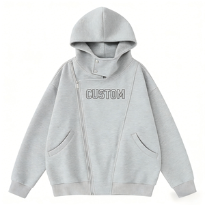 Sudadera con capucha y cremallera personalizada para hombre, oversize, gris claro, de algodón French Terry, casual, con efecto desgastado, estilo lavado - Product Image 2