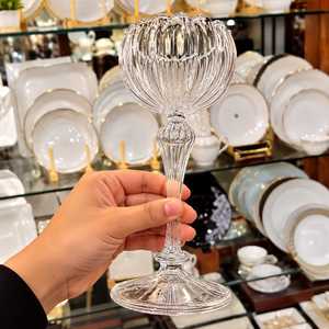 Hampshire Ribbed Goblet <b>Glass</b> <b>Set</b> Two Clear American <b>Crystal</b> Pedestal Dessert Serving Cup Party Lightweight Durable Elegant - Product Image 2