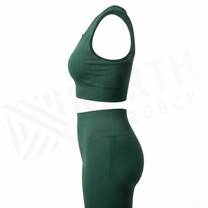 Conjunto de yoga de 2 piezas para mujer: sujetador deportivo acanalado con espalda cruzada y leggings de cintura alta - Product Image 3