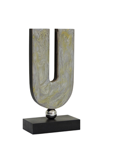 Modern Abstract Aluminium <b>U</b>-Shaped Sculpture | Handcrafted Marbled Resin Metal Art Decor - Product Image 3
