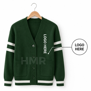 เสื้อคาร์ดิแกนไหมพรมคอวีสีเขียว แบรนด์ HMR Acrylic Sisterhood Sorority แขนยาว สไตล์ลำลอง สีพื้น ติดกระดุม มีกระเป๋าหน้า - Product Image 5
