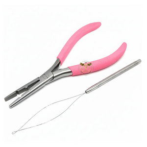 Hair Extension Pliers with Loop <b>Needle</b> <b>Threader</b> Set Stainless Steel Micro Ring Beads Application & Removal Tool Kit Pink Handle - Product Image 1