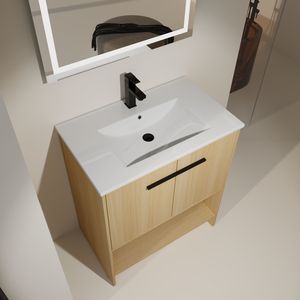 Mobile Bagno Freestanding da 30 Pollici con Lavabo in Ceramica, 2 Ante con Chiusura Ammortizzata, Mobile in Compensato - Mobili Bagno - Product Image 4