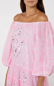 ชุดคลุมชายหาดสำหรับผู้หญิงชุดเดรสโบฮีเมียนคอเสื้อผ้ายืดพิมพ์ลายสีชมพูเด็กผู้หญิงและปักเลื่อม - Product Image 3