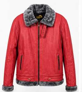 Veste en cuir rouge pour homme Champ King avec doublure en fausse fourrure, col montant, fermeture éclair, style motard, manteau d'hiver épais - Product Image 1