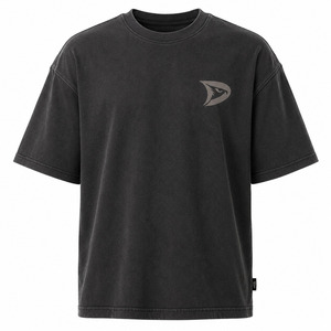T-shirts pour hommes style américain, logo personnalisé, 100% coton, coupe ample, délavé à l'acide, tricoté épais, lettrage vintage, surdimensionné - Product Image 1