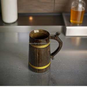 Handmade Eco-Friendly Luxury Mango Wood <b>Beer</b> <b>Mug</b> Dark Natural Wooden Tankard with Unique Design Camping Gift Barrel Cup By FWE - Product Image 2