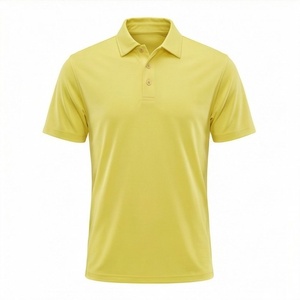 Men's Yellow Short Sleeve Knitted Polo Shirt Solid Casual Regular Fit Button Design - Product Image 1