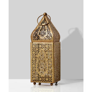 Gold Moroccan Style <b>Brass</b> <b>Lantern</b> Set Rectangular Intricate Cutwork Design Durable Home Decoration - Product Image 6