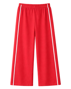 Custom Women Wide Leg Sweatpants Red Side Stripe High Waist Loose Fit Casual Track Pants <b>Elastic</b> Drawstring Lounge Wear OEM - Product Image 2