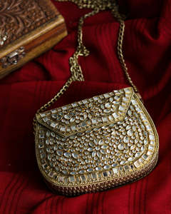 Luxury Handmade Kundan Beaded Clutch Purse <b>With</b> <b>Mirror</b> Stone <b>Crystal</b> Pearl Embellishment Fashion Bridal Wedding Evening Bag - Product Image 5