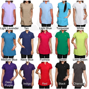 ชุดยูนิฟอร์มทำงานปี 2026 สีพื้น ชุดยูนิฟอร์มร้านเสริมสวย เสื้อคลุมแขนสั้นสำหรับช่างเสริมสวย สปา ชุดยูนิฟอร์มช่างทำผมสำหรับผู้หญิง - Product Image 6