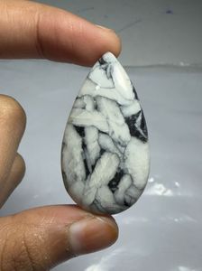 Cabochon de Jaspe Pinolithe Naturel, Pierre Précieuse en Cristal pour Création de Bijoux, Fourniture de Pierres de Guérison, Blanc et Noir - Product Image 2