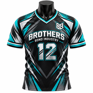 Camiseta de fútbol para hombre, color turquesa, cian y negro, al por mayor, transpirable, para gimnasio, estilo retro, sublimada, uniforme de equipo, ropa deportiva. - Product Image 1