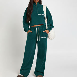 Design Your Own Fall Winter Sweatsuit Workout Gym Crop <b>Top</b>& Joggers Print/Embroidery LOGO Two Pcs French Terry Women Set - Product Image 1