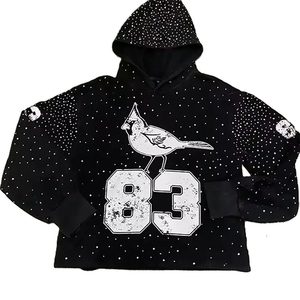 Pull-over doux oversize streetwear en polaire brodé avec lettres et strass, style vieilli, collection hiver 2026, vente en gros OEM - Product Image 6