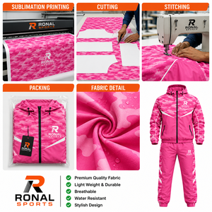 RONAL SPORTS Pink Camouflage Tracksuit Full <b>Zip</b> <b>Hooded</b> Sporty Design Quick Dry Polyester Men Women Adult Spring Wear - Product Image 5