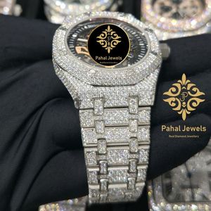 นาฬิกาข้อมือผู้ชาย Pahal Jewels รุ่นหรูหรา ระบบจักรกล ขนาด 41 มม. ตัวเรือนสแตนเลส ประดับเพชร หน้าปัดแบบเปลือย สายขนาด 20 มม. สไตล์ฮิปฮอป - Product Image 3