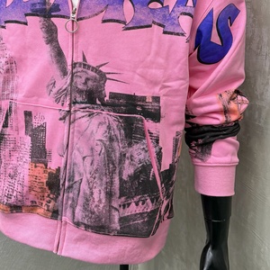 Sweat à capuche graphique DTG Streetwear en molleton français, coupe oversize, entièrement zippé, vente en gros, sweats à capuche graphiques personnalisés pour hommes - Product Image 3