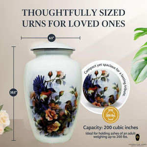 Urna Funeraria Floral con Diseño de Pájaro para Cenizas Humanas |   Urna Funeraria Metálica para Adultos |   Memoriales Decorativos Ecológicos y Duraderos de 220 Pulgadas Cúbicas - Product Image 5
