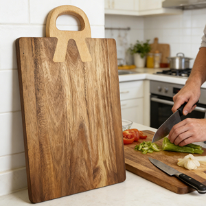 Planche à découper professionnelle en bois massif, grande planche de cuisine en bois d'acacia rayé de qualité supérieure, durable - Product Image 2
