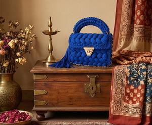 Blue <b>Braided</b> Handmade Purse Ethnic Stylish Pearl Two Straps Purse Boho Shoulder Bag Cotton <b>Cord</b> Weaving for Women's - Product Image 6