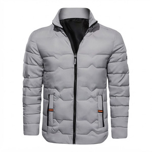 Custom Men's Premium Light Grey <b>Quilted</b> Puffer Jacket Stand Collar Warm Thick Insulated Winter Coat Slim Fit Casual Outdoor - Product Image 1