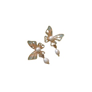 14K Gold S925 Pure Silver Freshwater Jewelry Earrings Retro Enamel <b>Oil</b> <b>Painting</b> Style Light Luxury Butterfly Dangle Earrings - Product Image 5