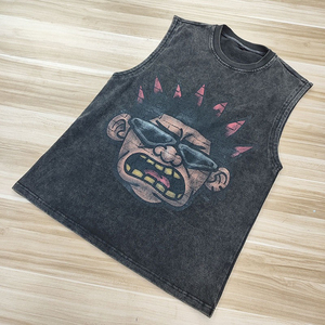 Manufacturer Custom Heavyweight Dtg Graphic Vintage Acid Washed t Shirt <b>Rhinestone</b> Vest Tank <b>Top</b> Men Sleeveless T-shirt - Product Image 5