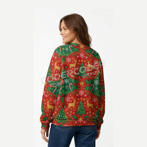 Latest Design Wholesale High Quality OEM <b>Women's</b> <b>Christmas</b> Mock Neck <b>Sweatshirt</b> Plaid Contrast Design Pullover Supplier - Product Image 2