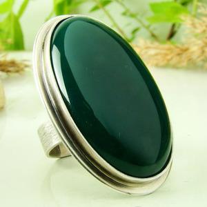 Bague en onyx vert naturel, argent 925, bijoux en pierres précieuses faits à la main, bague unisexe - Product Image 1