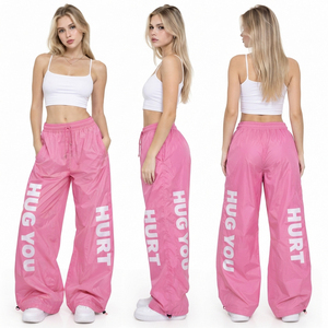 Wholesale Streetwear <b>Windbreaker</b> Pants Women High Waist Side Letter Printed Wide Leg Nylon Pant Quick Dry Hiking <b>Camping</b> Trouser - Product Image 5