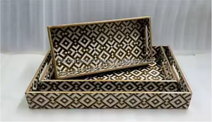 Beau plateau de service design imprimé en bois aspect naturel décoratif Technologie artisanale - Product Image 2