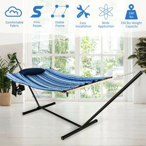 Ensemble de chaise suspendue en coton avec support, coussin et porte-gobelet, pour usage intérieur/extérieur - Product Image 4