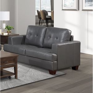 Divano moderno grigio per soggiorno Premium in finta pelle tappezzeria con dettagli in legno massiccio con struttura in legno massello 1pc divani - Product Image 1