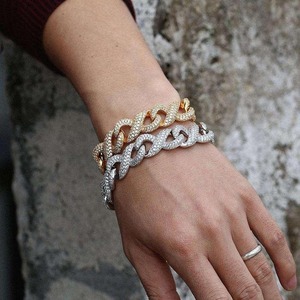 Bracelet unisexe de luxe en argent sterling plaqué rhodium, style hip-hop, maillons cubains, serti de pierres, vente en gros - Product Image 2