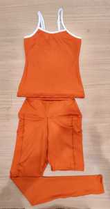 <b>Orange</b> 2 Piece Yoga Set Spaghetti Strap Top With Pockets High Waist <b>Shorts</b> Quick Dry Seamless Sport Wear - Product Image 1