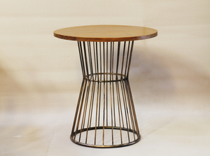 <b>Round</b> Teak Wood <b>Top</b> Metal Legs Dining <b>Table</b> Contemporary Modern Design 70 Cm Diameter 65 Cm Height Home Furniture Model TAB16 - Product Image 3